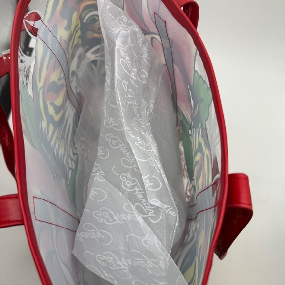 Ed Hardy Tiger Rose Clear PVC Tote‎ Bag Handbag with Red Trim and Pouch $159 - Picture 13 of 14